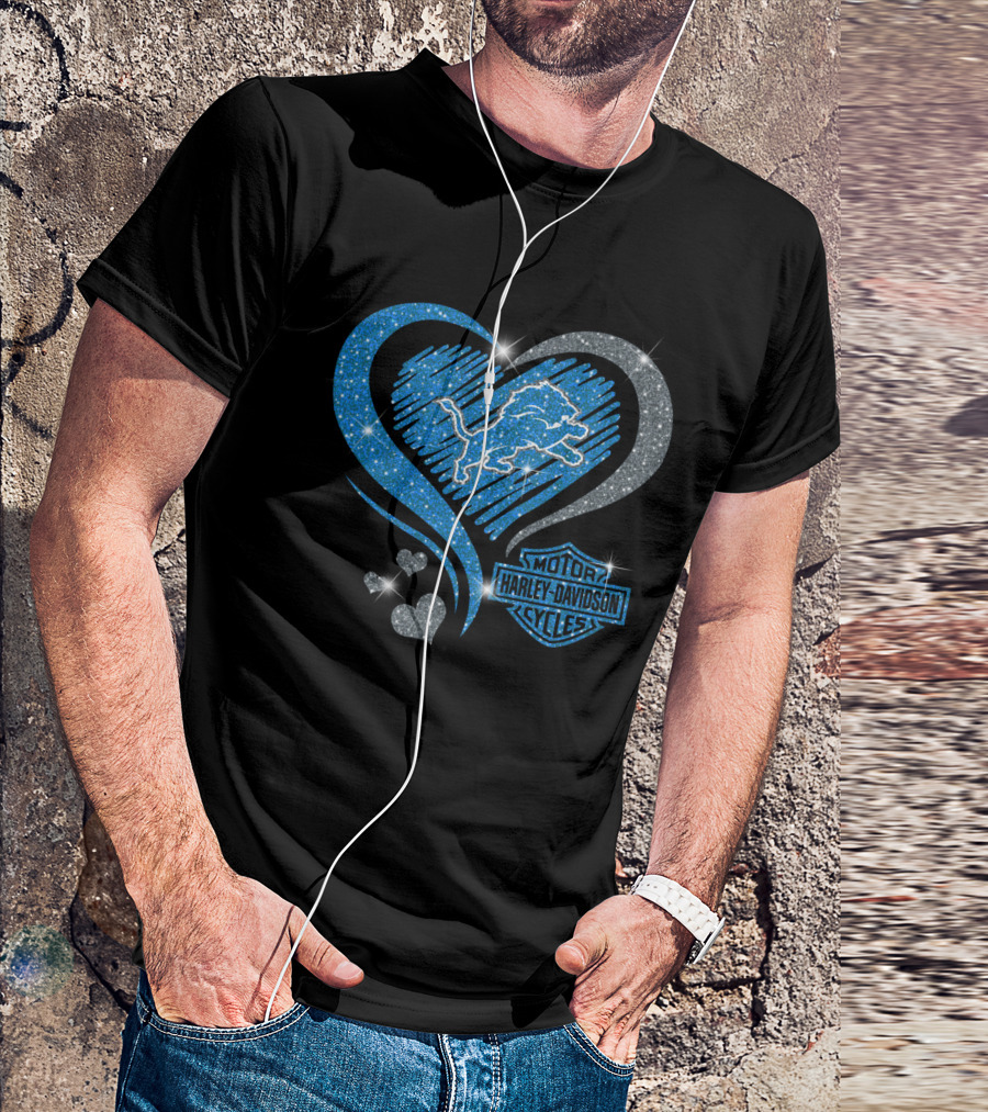 Hd Ll Detroit Lions Harley Davidson Cycles Sparkle Heart T-Shirt