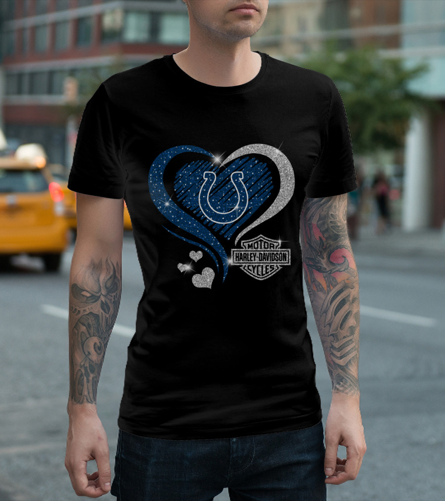 Indianapolis Colts Heart Harley Davidson Sparkle T-Shirt