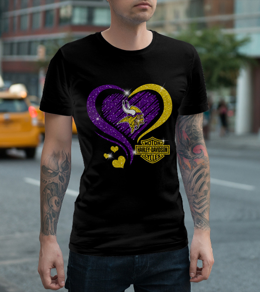 Minnesota Vikings Harley Davidson Heart T-Shirt