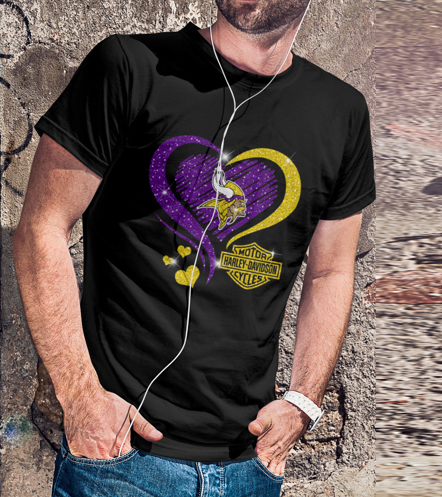Minnesota Vikings Harley Davidson Heart T-Shirt