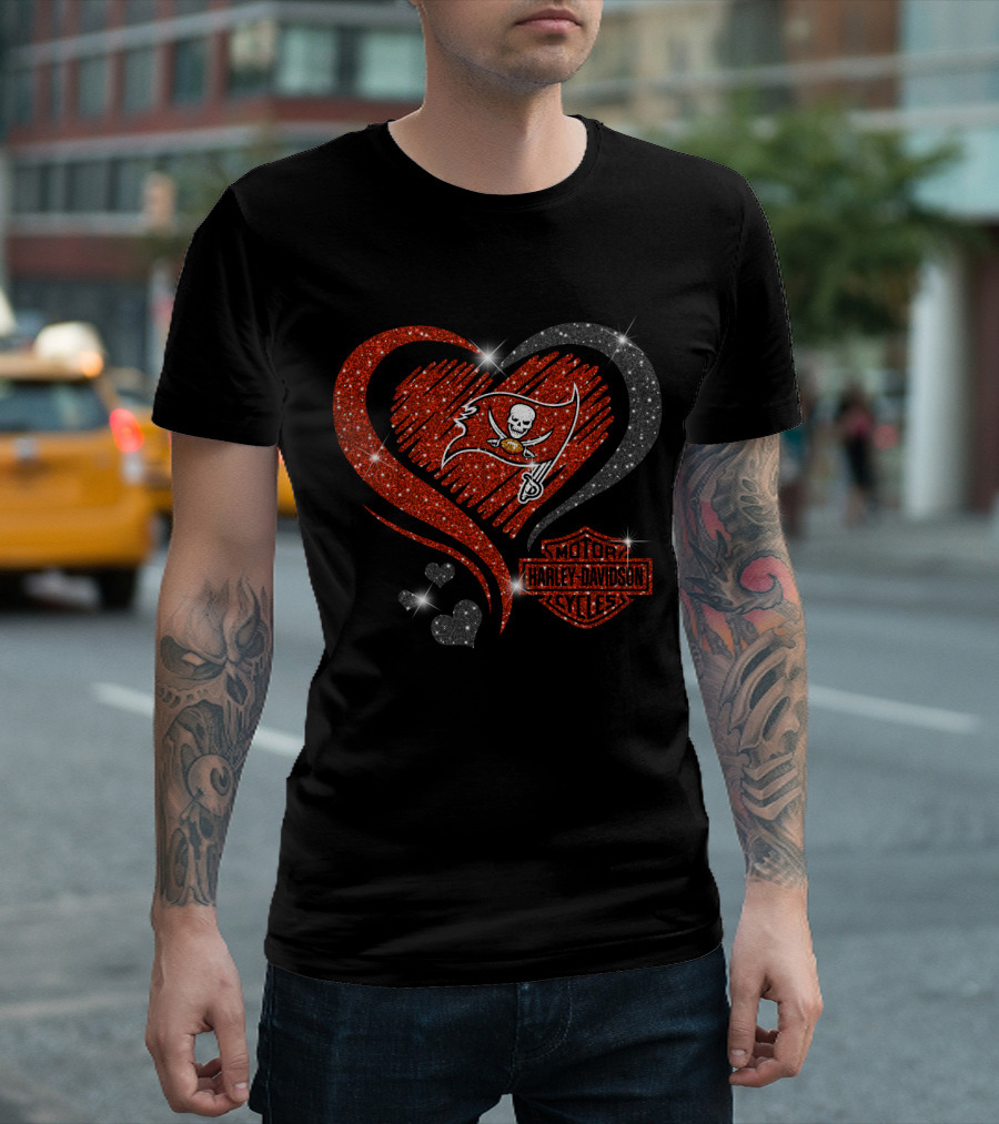 Harley Davidson Tampa Bay Buccaneers Sparkling Heart T-Shirt