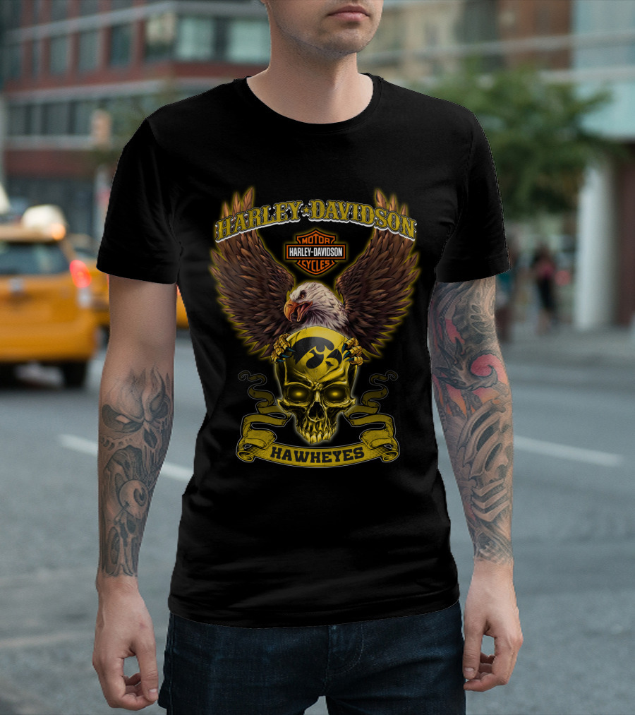 Harley Davidson Motor Cycles Hawkeyes Eagle Skull T-Shirt