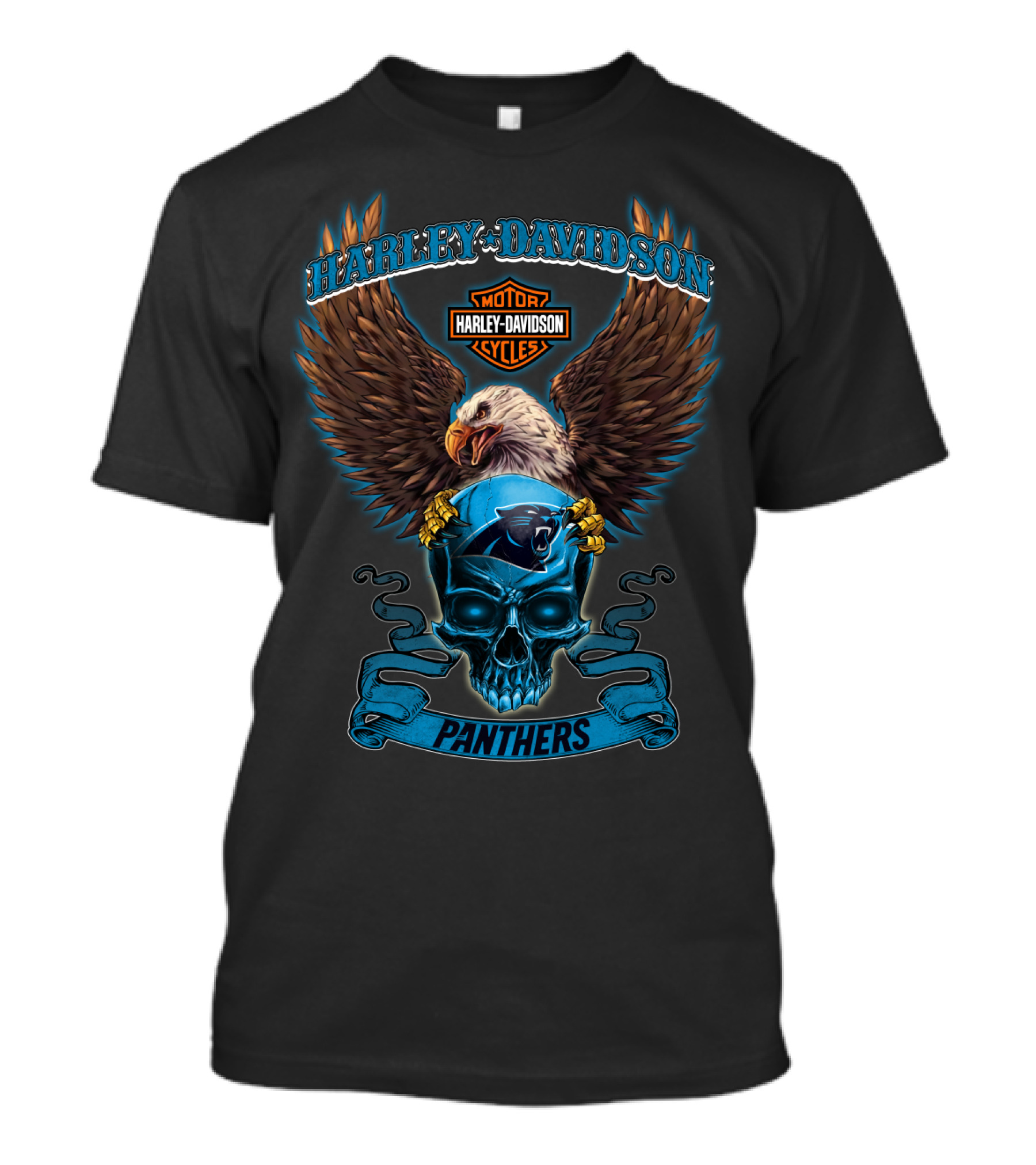 Harley Davidson Motor Cycles Eagle Carolina Panthers Skull T-Shirt