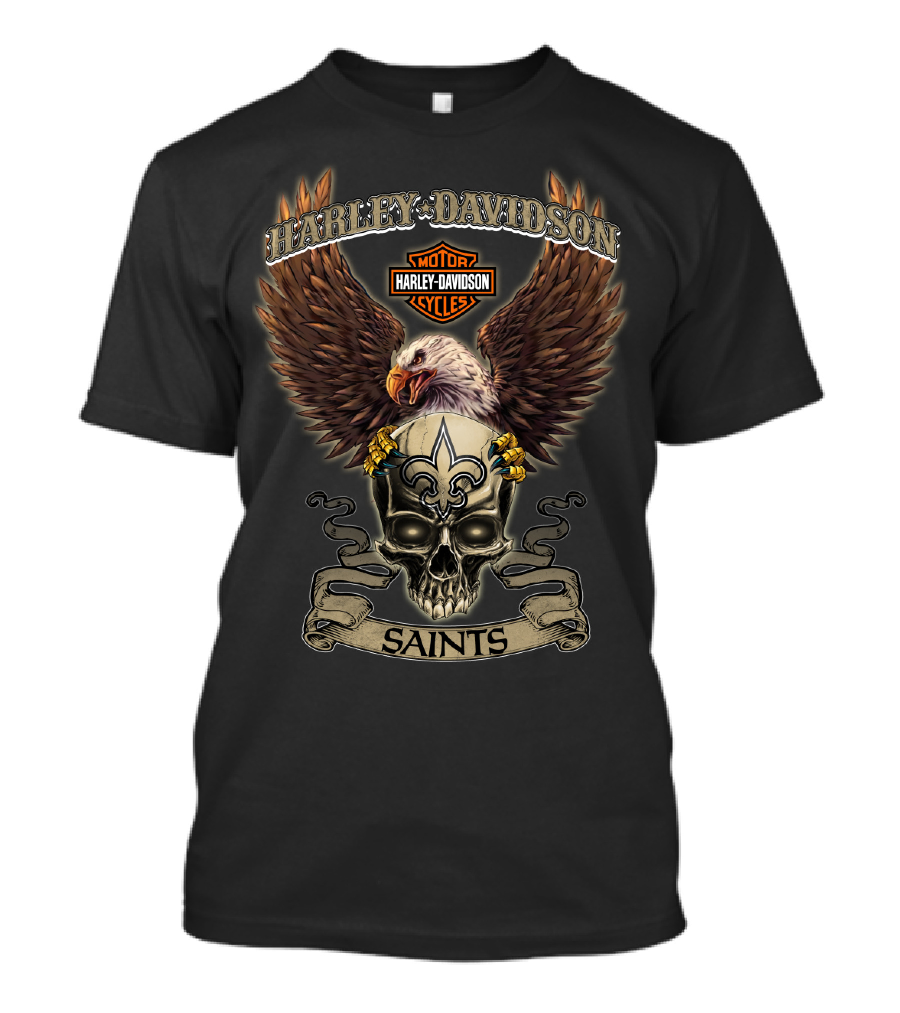 Harley Davidson Motor Cycles Eagle Skull Saints T-Shirt