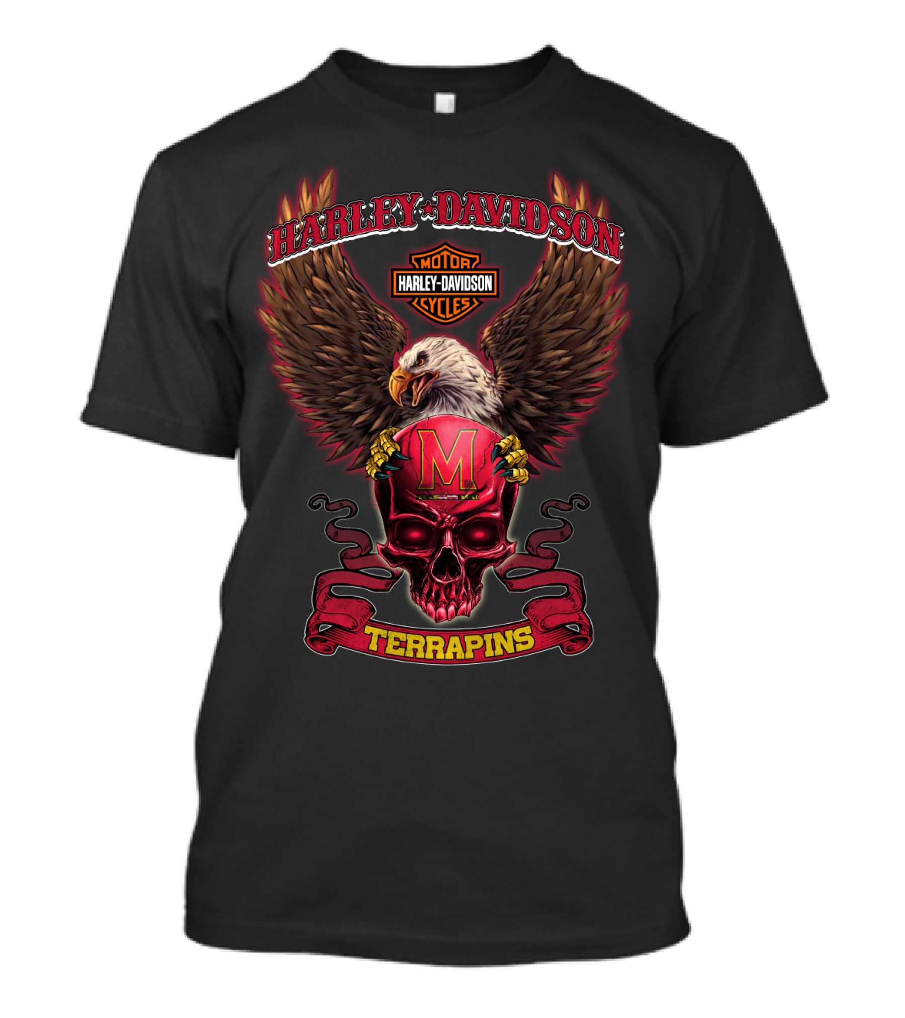 Harley Davidson Maryland Terrapins Eagle And Skull T-Shirt
