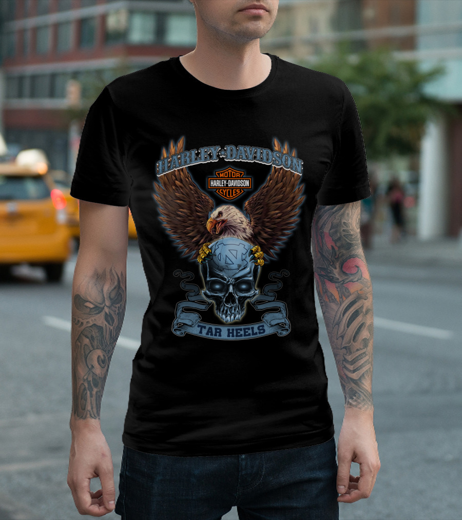 Harley Davidson Tar Heels North Carolina Motorcycles Eagle Skull T-Shirt