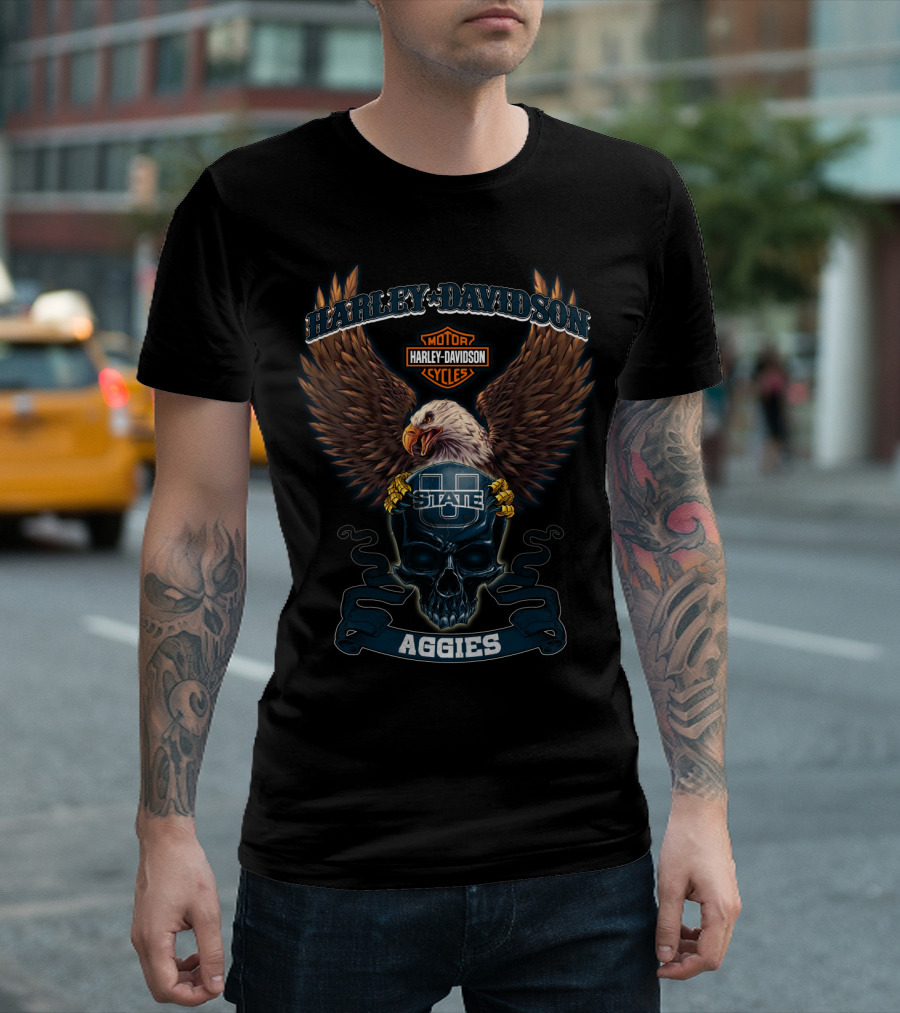 Harley Davidson Motor Cycles Utah State Aggies Eagle Skull T-Shirt