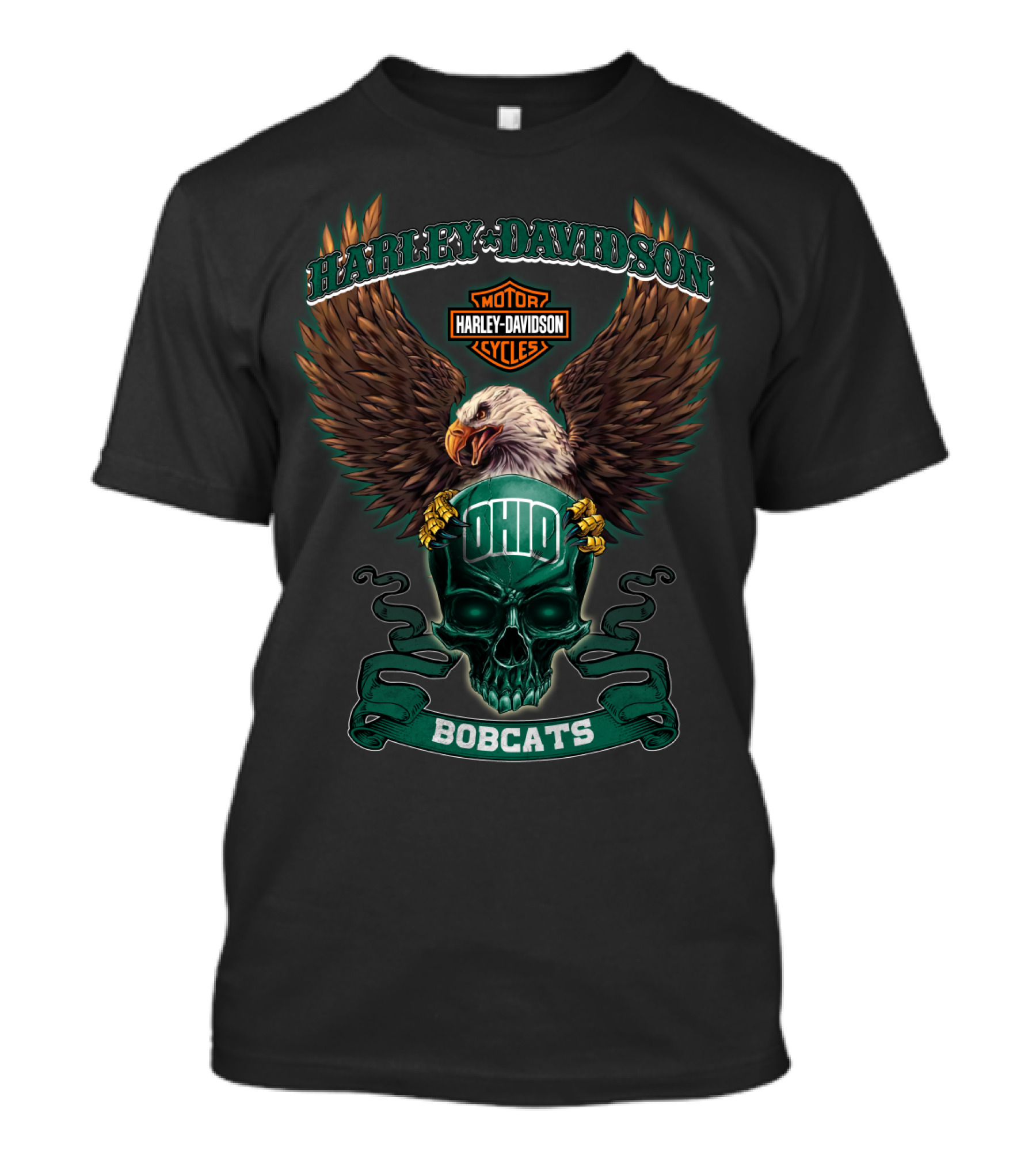 Harley Davidson Ohio Bobcats Eagle Skull T-Shirt