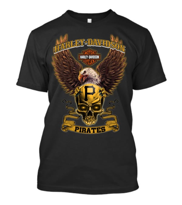 Harley Davidson Motorcycles Pirates Pittsburgh P Eagle Skull T-Shirt