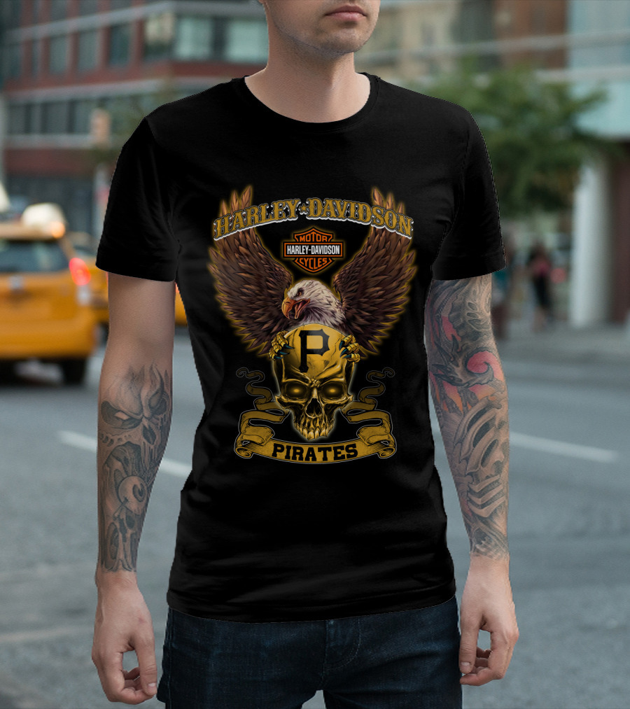 Harley Davidson Motorcycles Pirates Pittsburgh P Eagle Skull T-Shirt