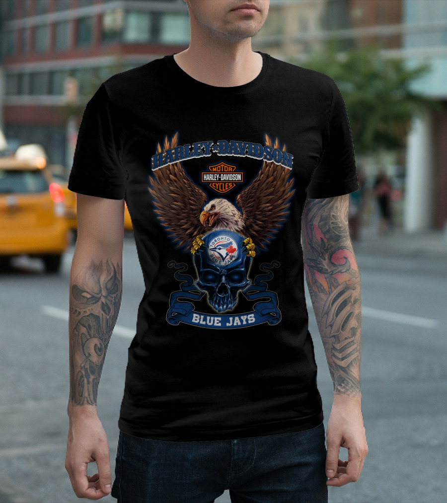 Harley Davidson Toronto Blue Jays Motor Cycles Eagle Skull T-Shirt
