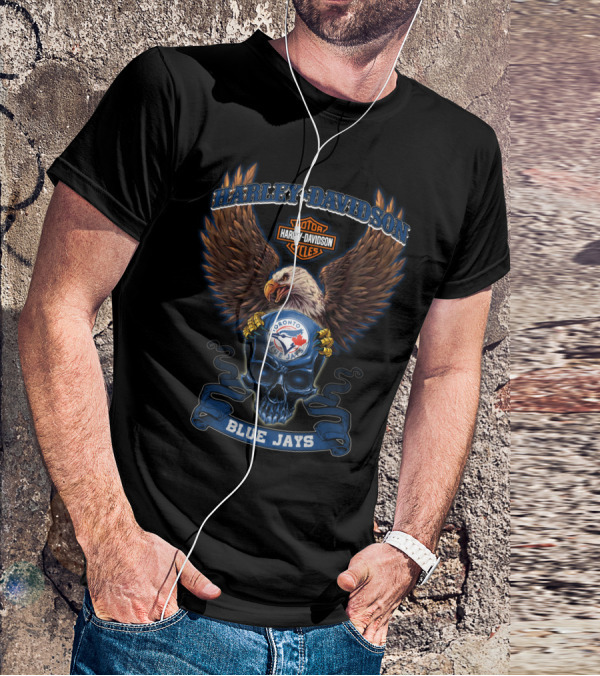 Harley Davidson Toronto Blue Jays Motor Cycles Eagle Skull T-Shirt
