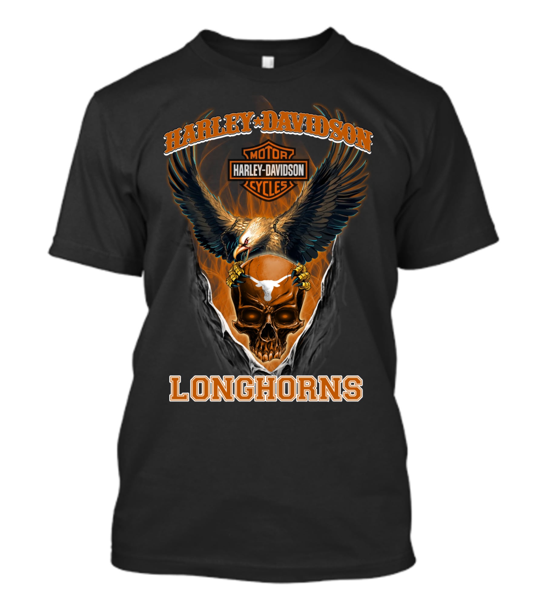 Harley Davidson Motorcycles Longhorns Eagle Skull T-Shirt