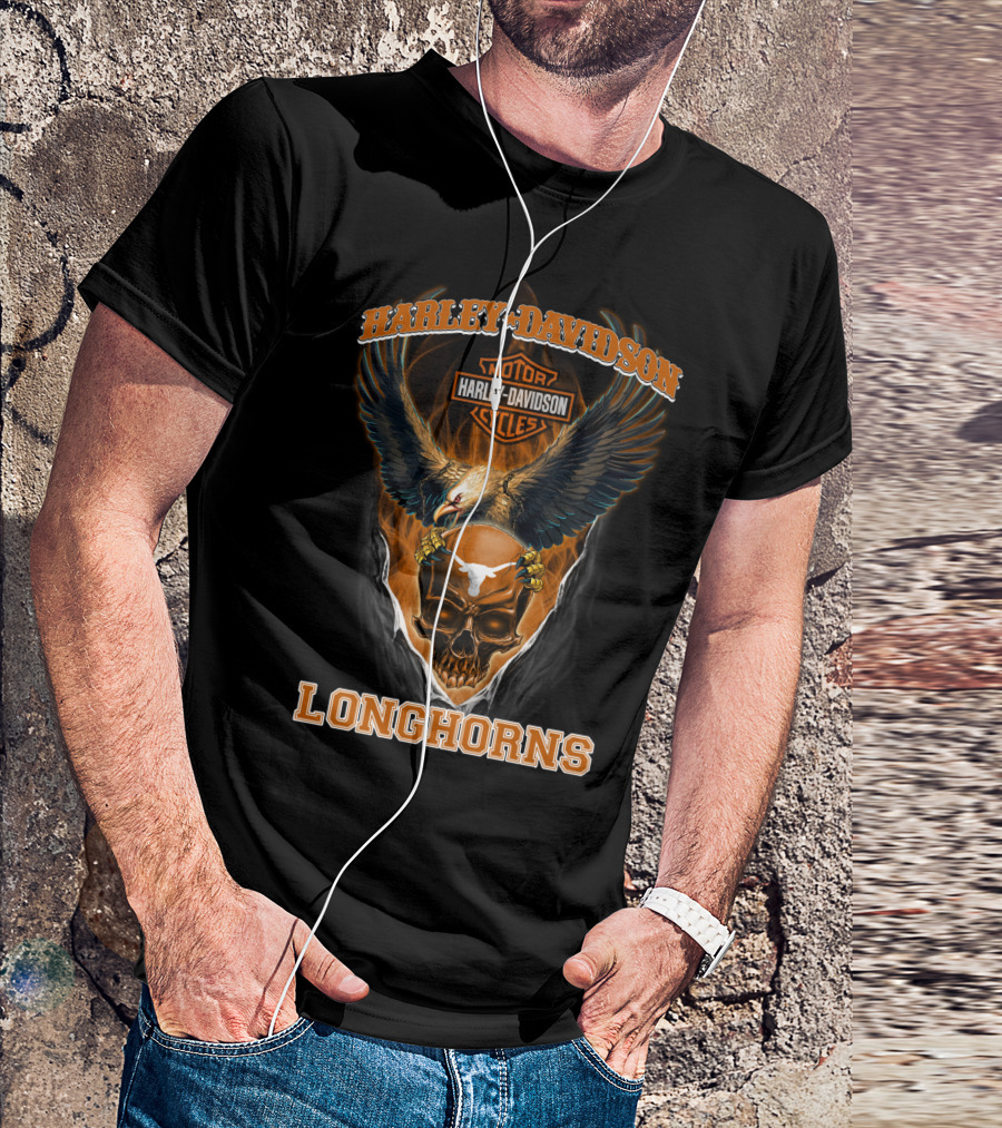 Harley Davidson Motorcycles Longhorns Eagle Skull T-Shirt