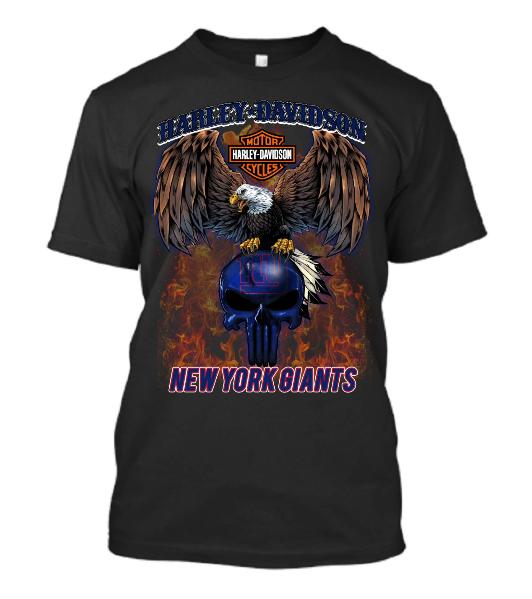 Harley Davidson Eagle New York Giants Skull Nfl Football T-Shirt