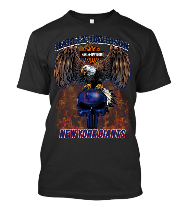 Harley Davidson Eagle New York Giants Skull Nfl Football T-Shirt