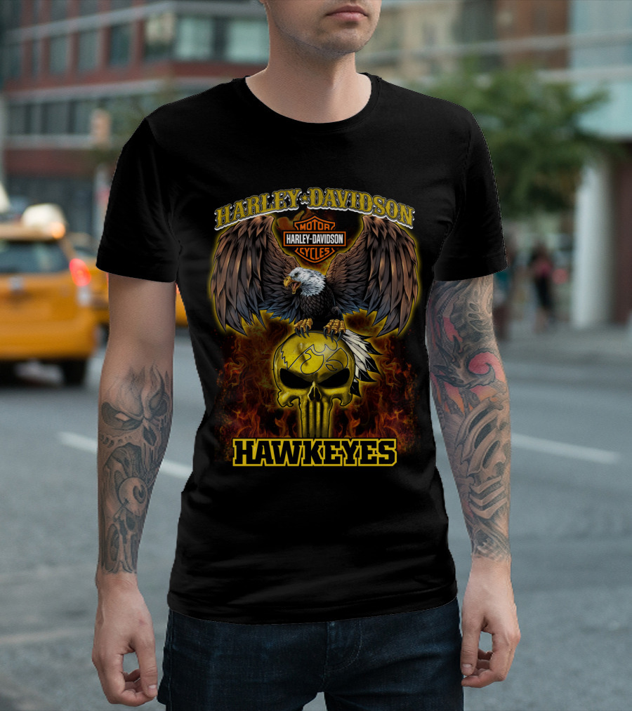 Harley Davidson Hawkeyes Eagle Skull Flame T-Shirt