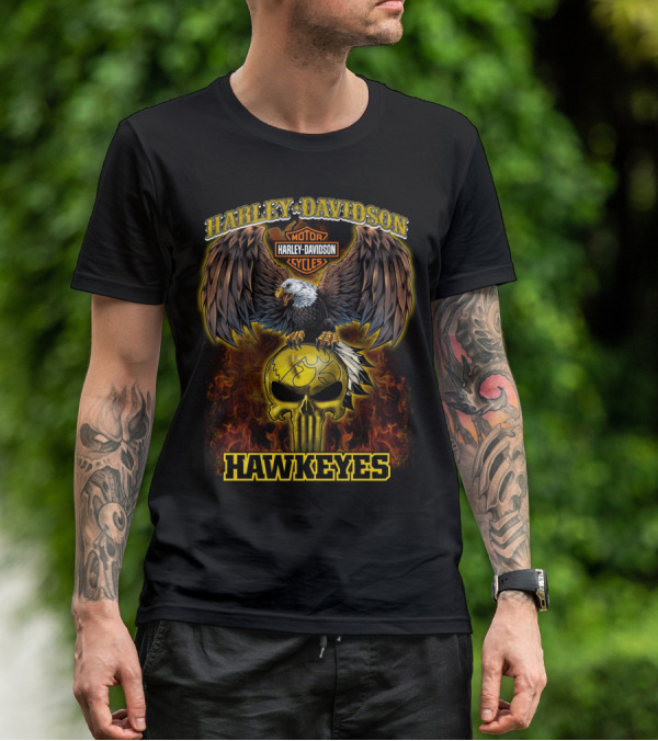 Harley Davidson Hawkeyes Eagle Skull Flame T-Shirt