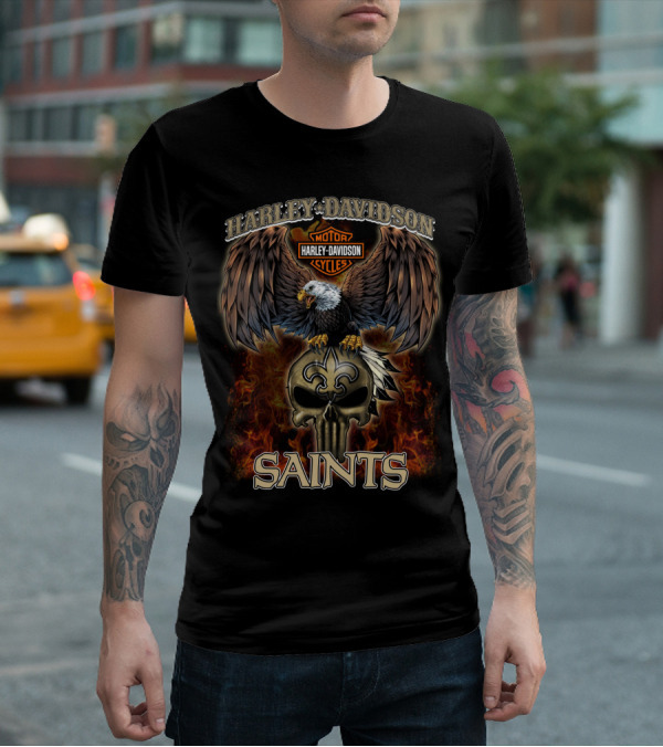 Harley Davidson Motorcycles Eagle Saints T-Shirt