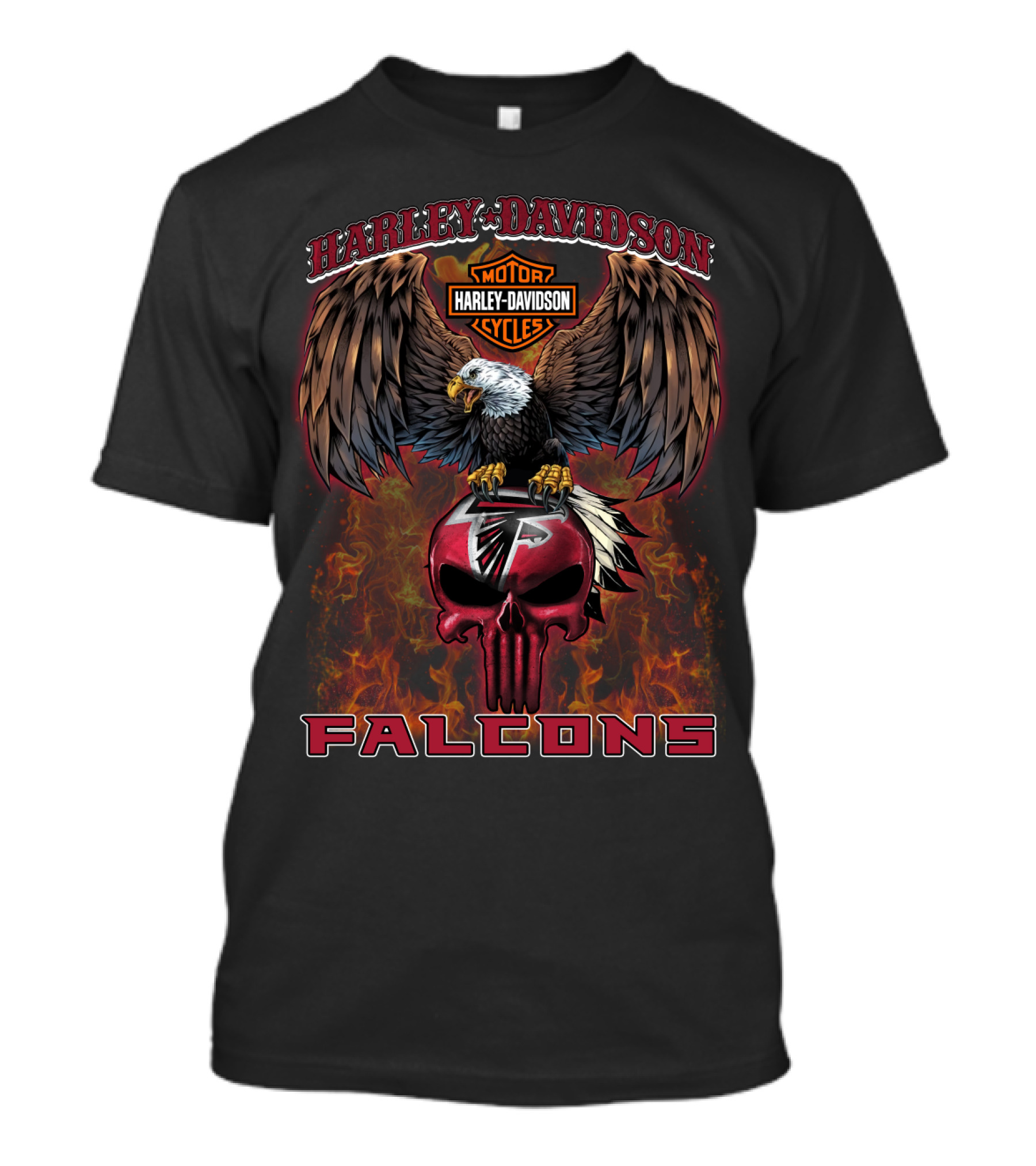 Harley Davidson Motor Cycles Falcon Skull Eagle Flame T-Shirt