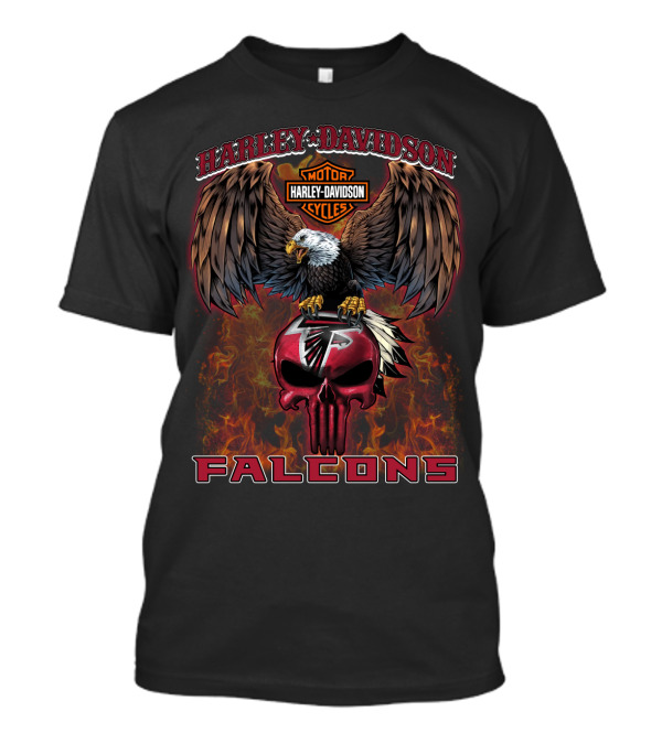 Harley Davidson Motor Cycles Falcon Skull Eagle Flame T-Shirt