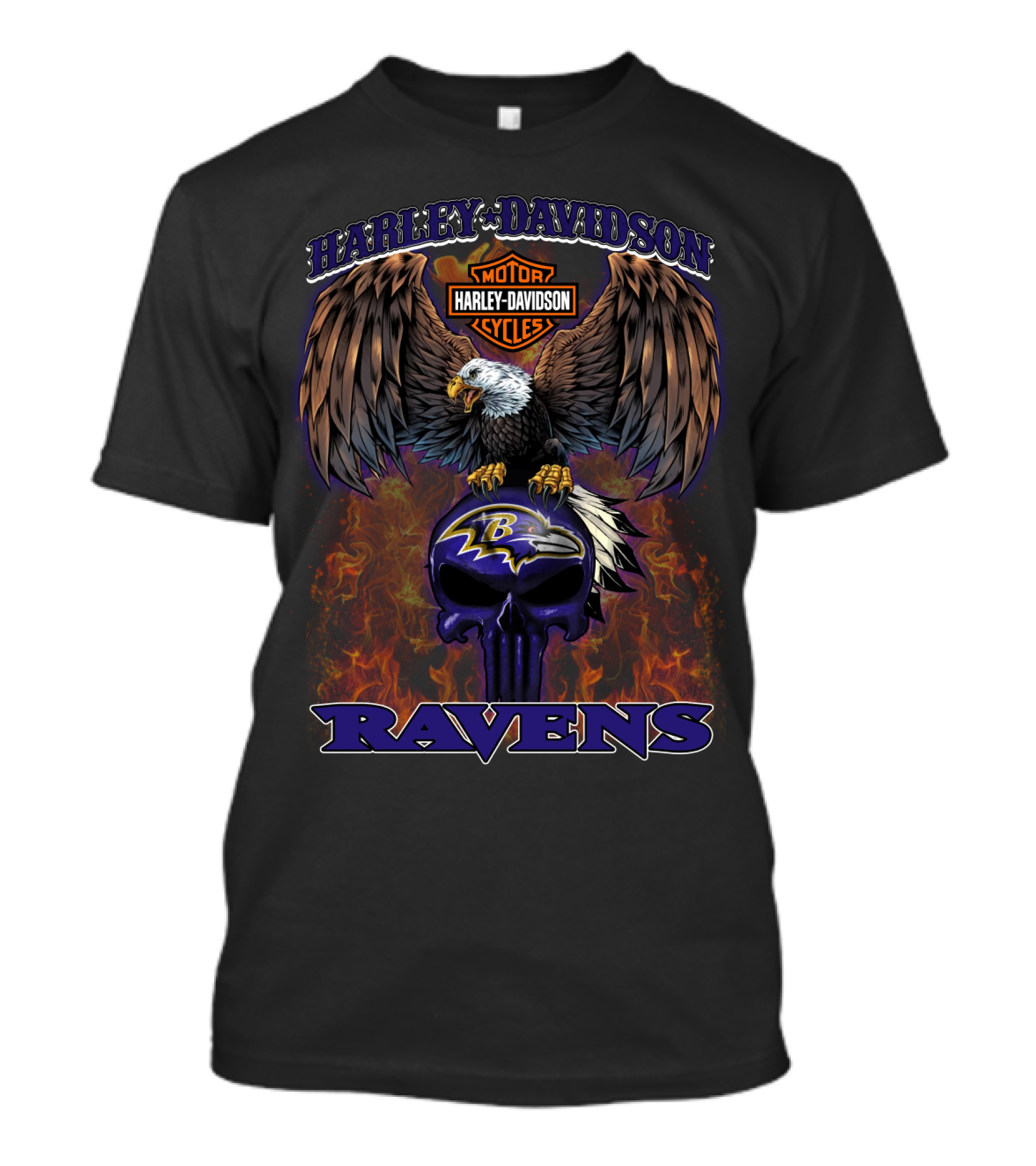 Harley Davidson Motor Cycles Eagle Ravens Baltimore Ravens T-Shirt