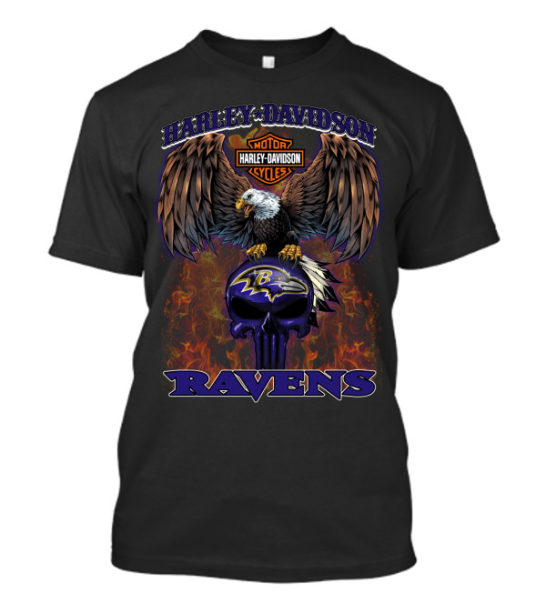 Harley Davidson Motor Cycles Eagle Ravens Baltimore Ravens T-Shirt