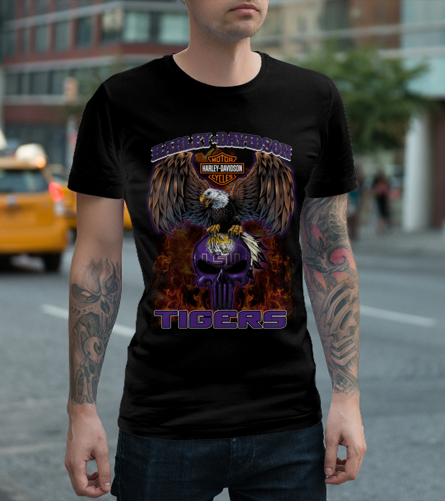 Harley Davidson Lsu Tigers Eagle And Skull T-Shirt
