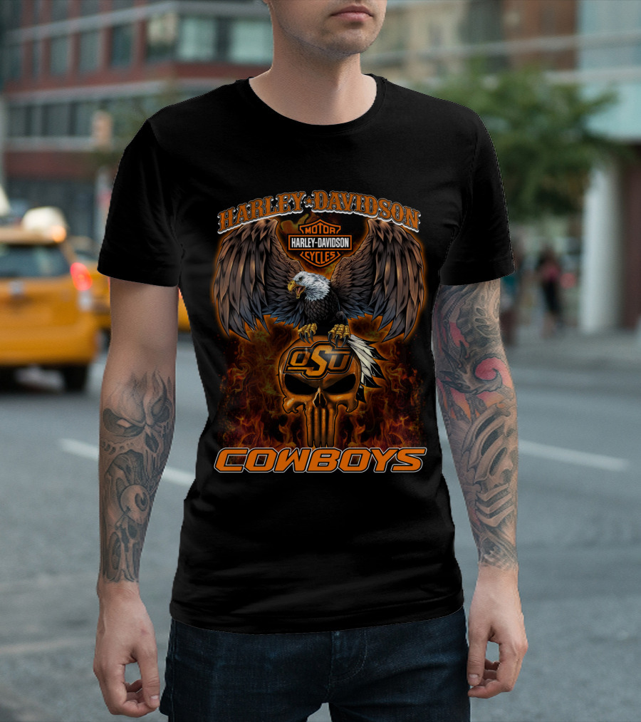 Harley Davidson Motorcycles Osu Cowboys Eagle T-Shirt