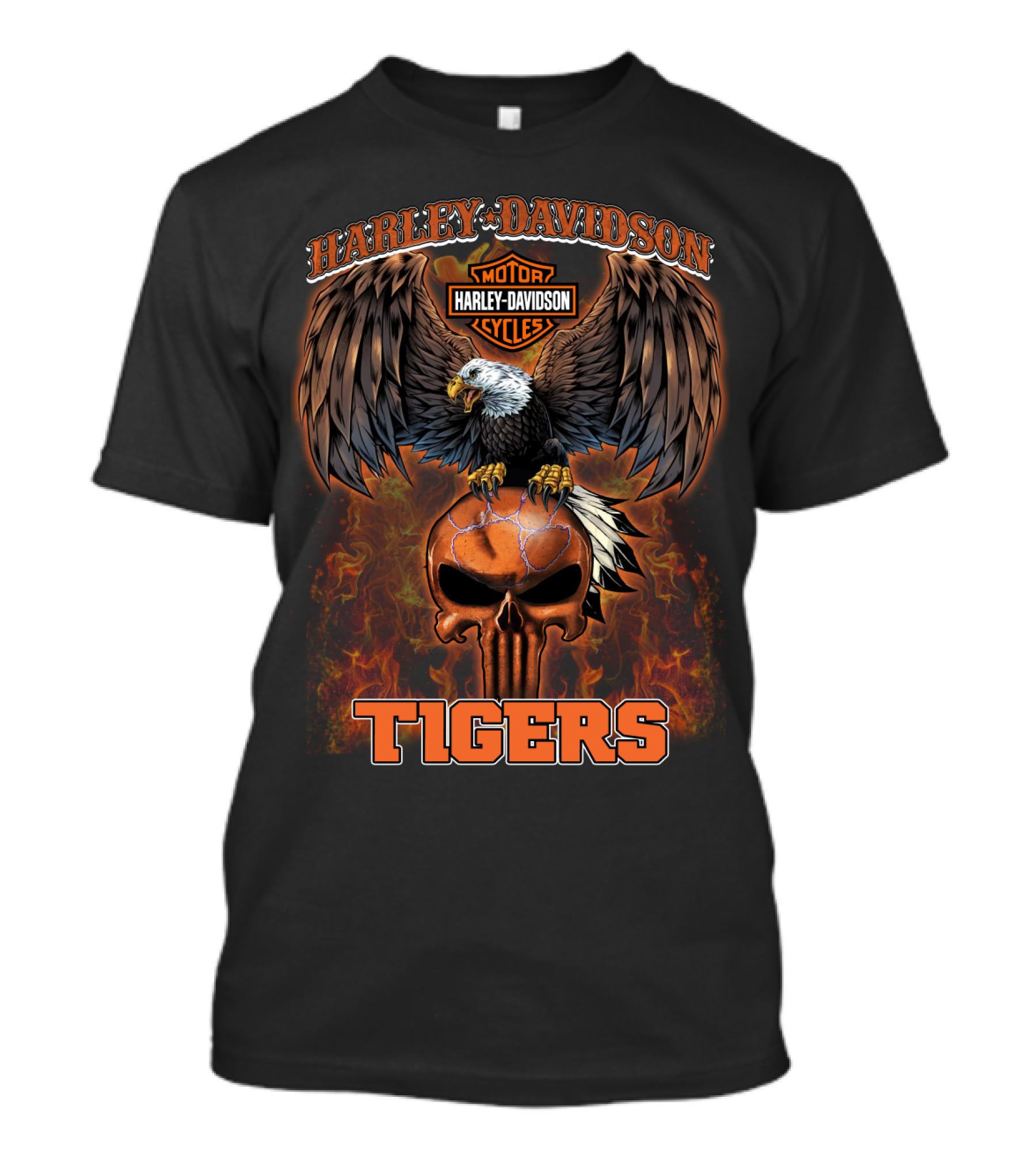 Harley Davidson Cycles Eagle Skull Flames Tigers T-Shirt