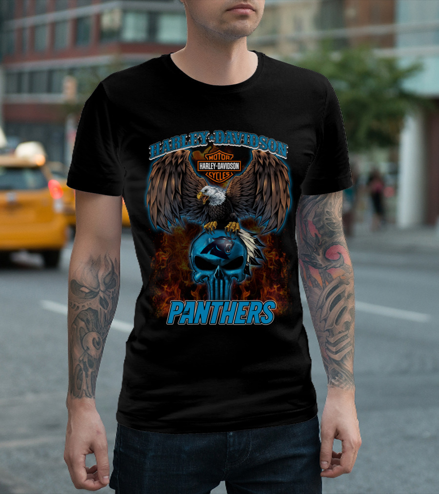 Harley Davidson Motor Cycles Panthers Eagle Skull Flames T-Shirt