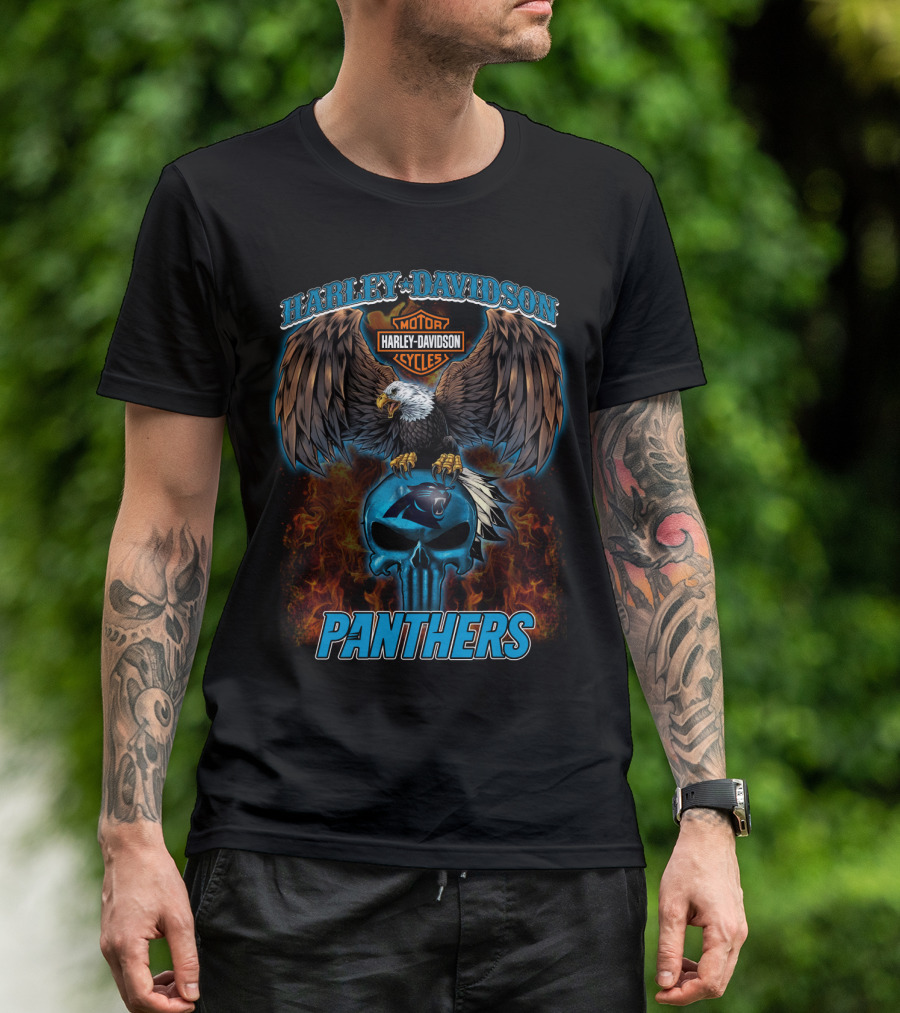 Harley Davidson Motor Cycles Panthers Eagle Skull Flames T-Shirt
