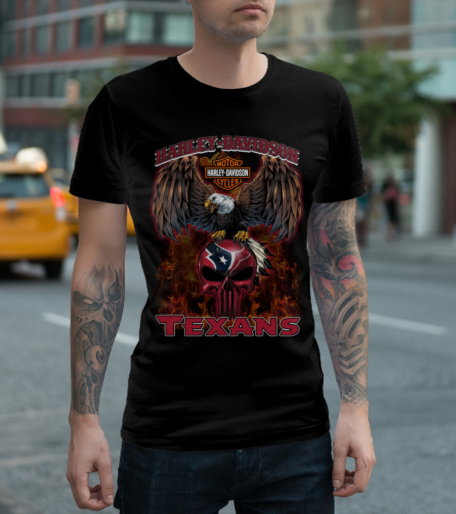 Harley Davidson Motorcycles Texans Eagle Skull Texas Flag T-Shirt