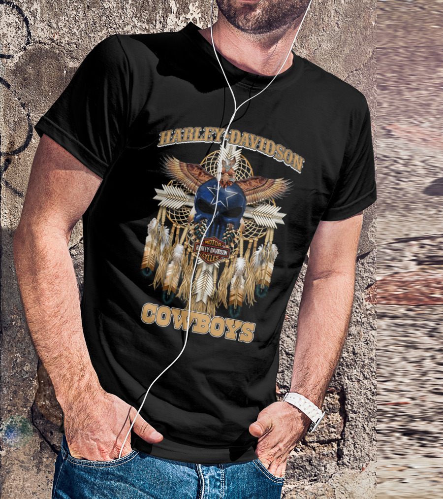 Harley Davidson Motor Cycles Cowboys Dreamcatcher Feathers Eagle Skull Star T-Shirt