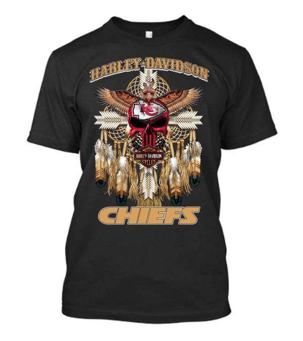 Harley Davidson Chiefs Motorcycles Kc Native Feathers And Eagle T-Shirt