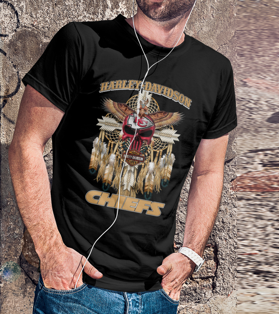Harley Davidson Chiefs Motorcycles Kc Native Feathers And Eagle T-Shirt