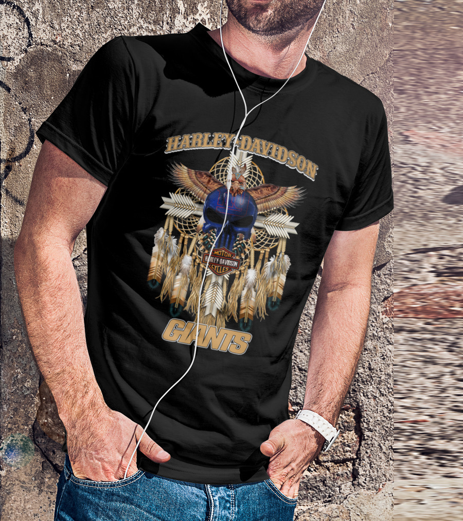 Harley Davidson Motorcycles New York Giants Native American T-Shirt