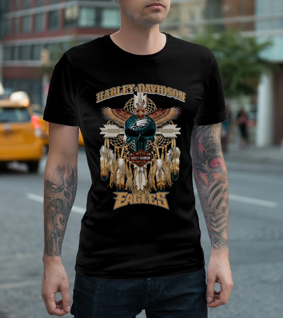 Harley Davidson Motor Cycles Eagles Philadelphia Native Dreamcatcher Feathers T-Shirt
