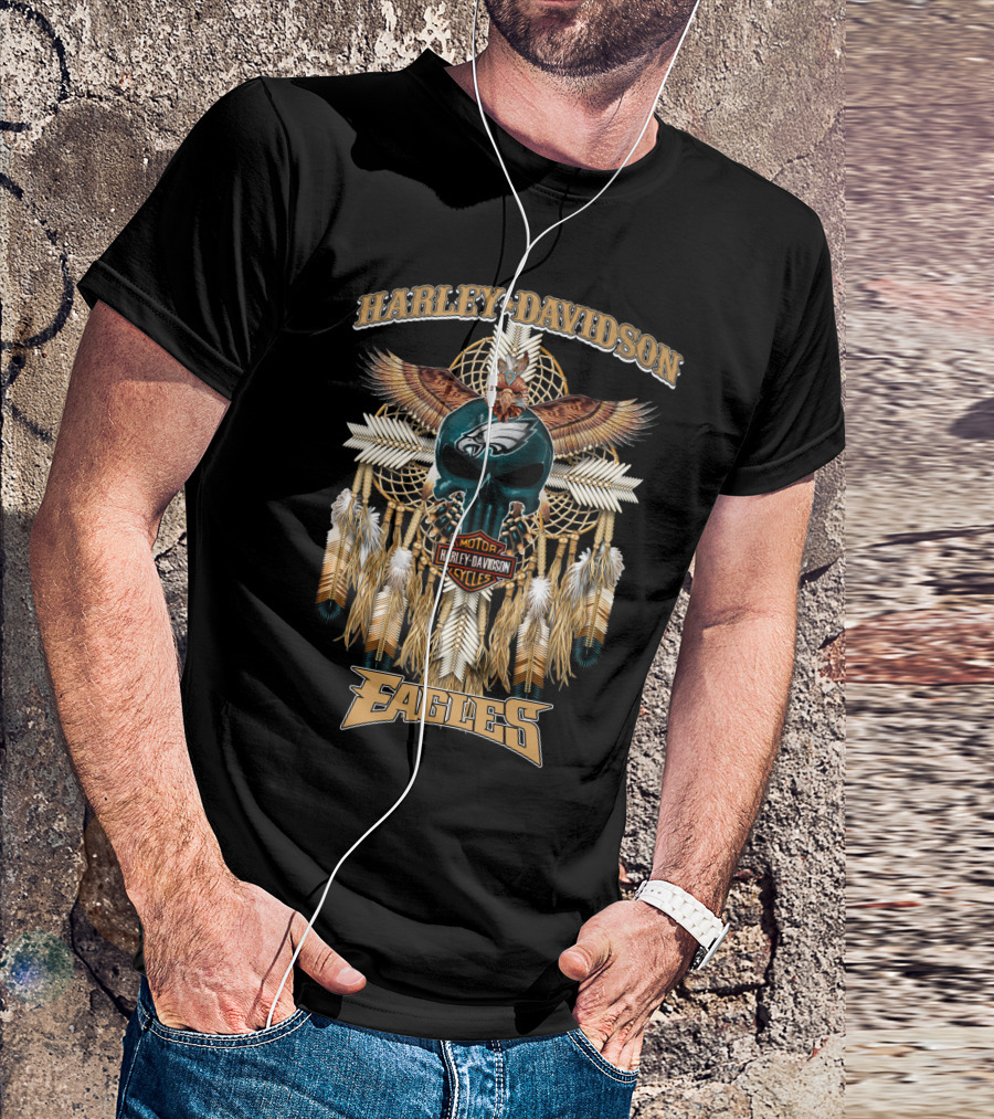 Harley Davidson Motor Cycles Eagles Philadelphia Native Dreamcatcher Feathers T-Shirt