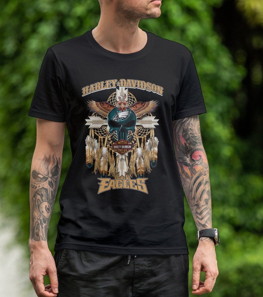 Harley Davidson Motor Cycles Eagles Philadelphia Native Dreamcatcher Feathers T-Shirt