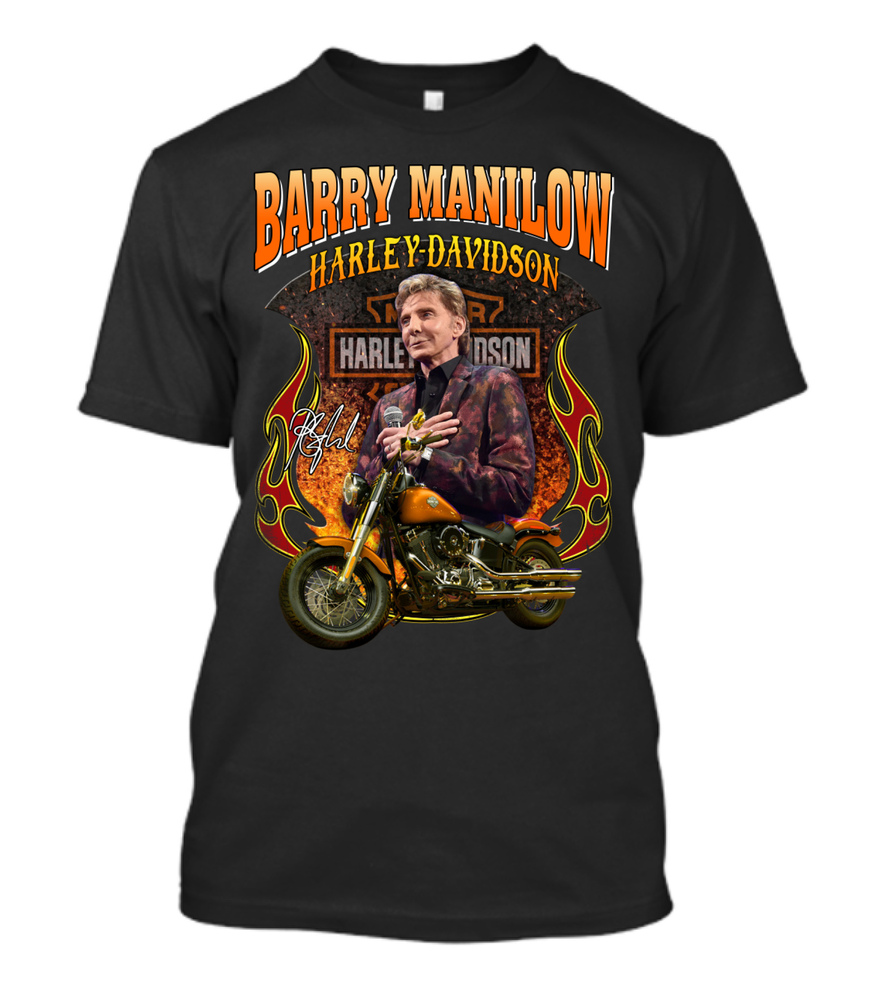 Barry Manilow Harley Davidson Motorcycle Flame T-Shirt