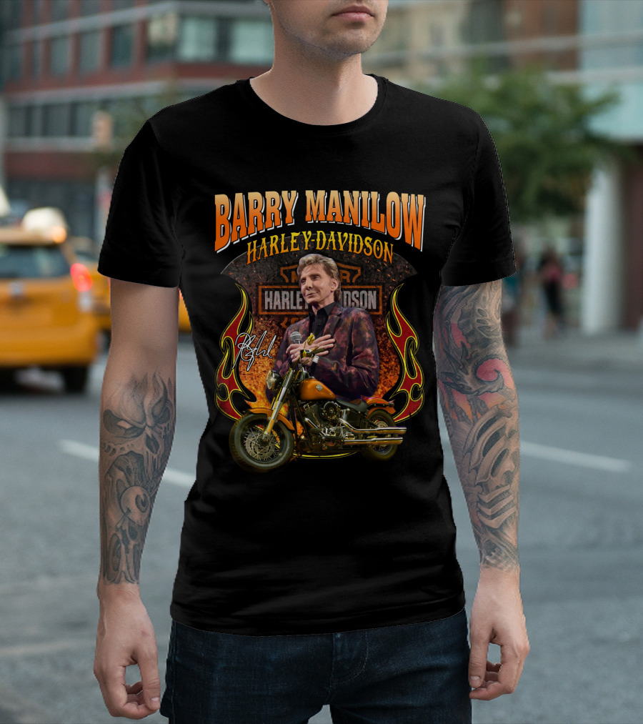 Barry Manilow Harley Davidson Motorcycle Flame T-Shirt