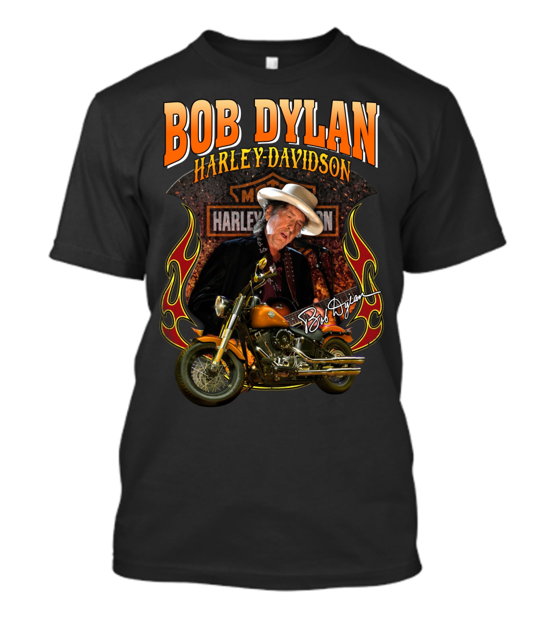 Bob Dylan Harley Davidson Motorcycle Flames T-Shirt