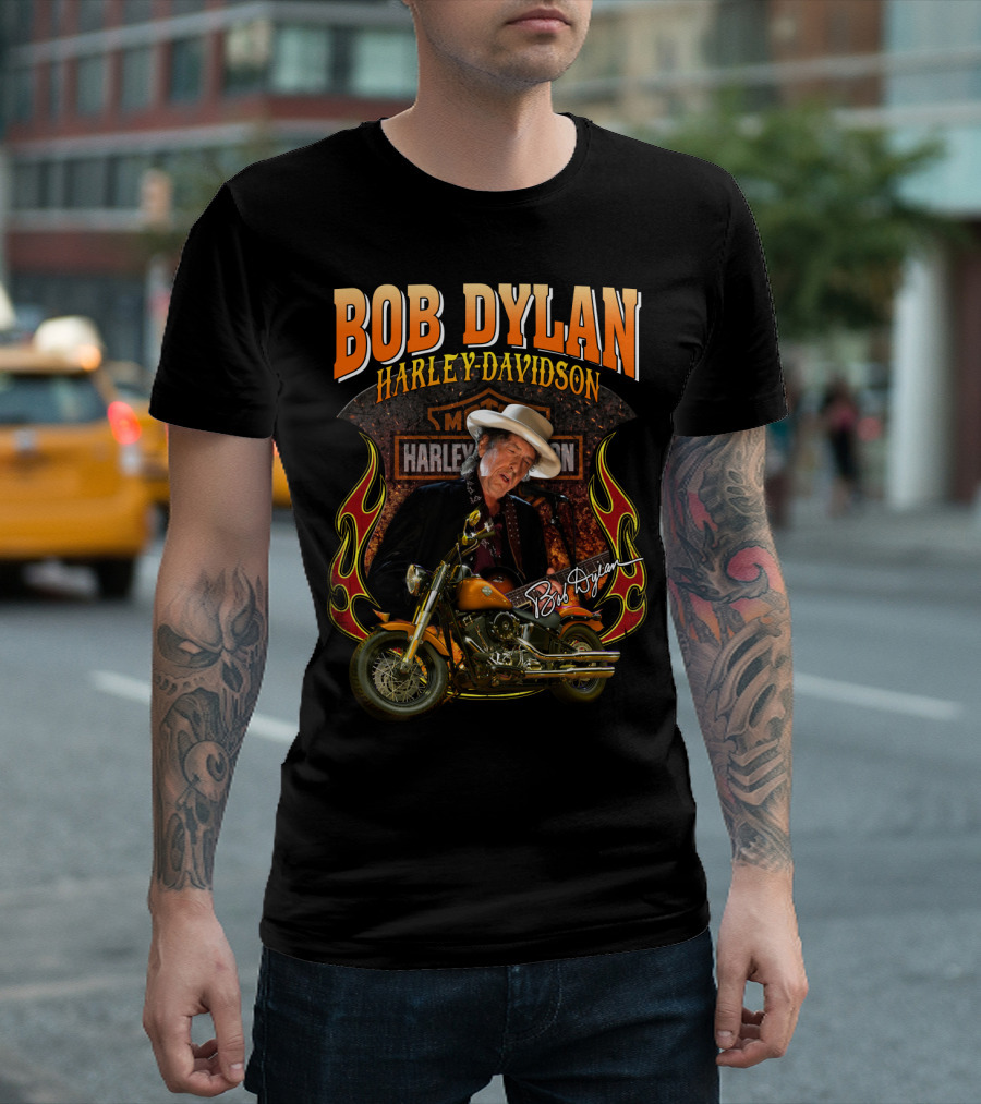 Bob Dylan Harley Davidson Motorcycle Flames T-Shirt