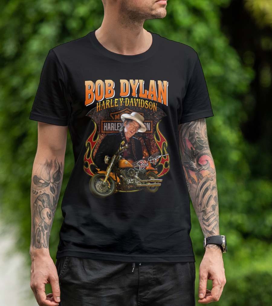 Bob Dylan Harley Davidson Motorcycle Flames T-Shirt