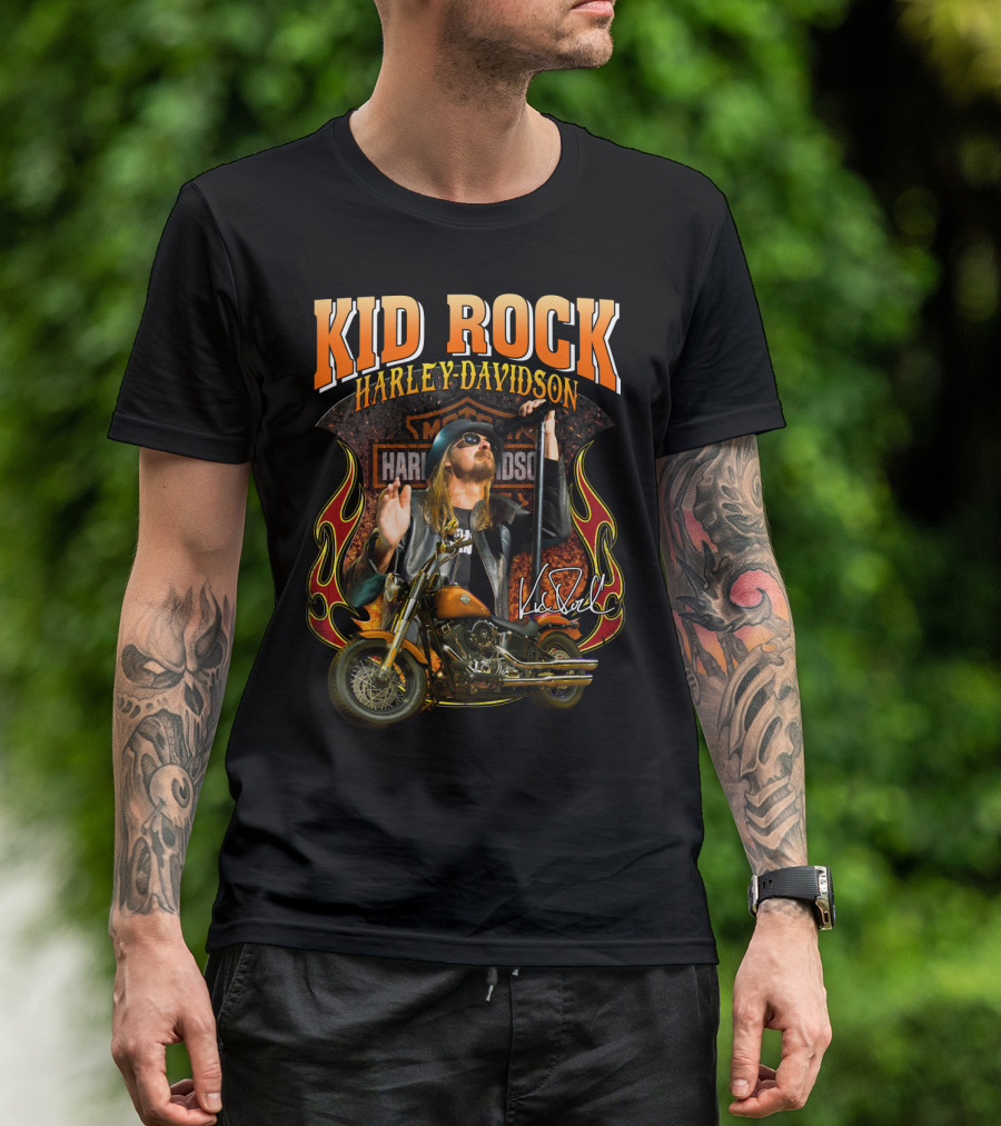 Kid Rock Harley Davidson Motorcycle Flames Promo T-Shirt