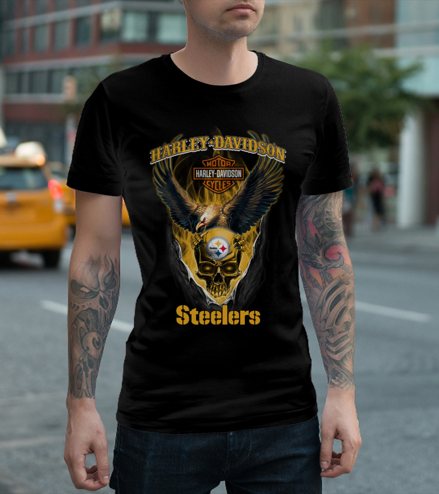 Harley Davidson Pittsburgh Steelers Eagle Skull T-Shirt