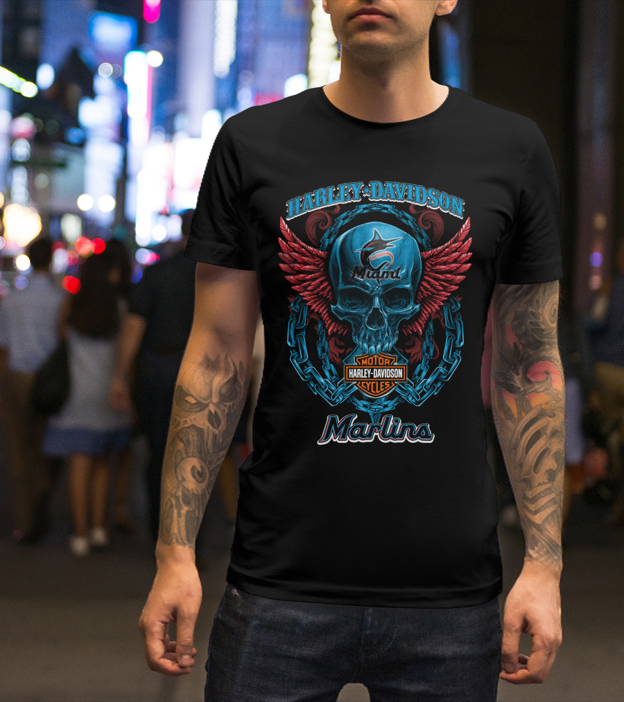 Harley Davidson Miami Marlins Motor Cycles T-Shirt