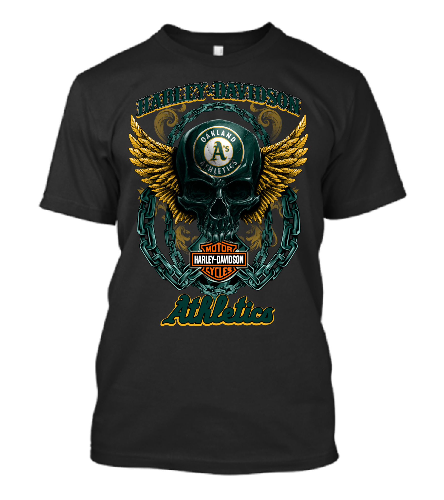 Harley Davidson Motorcycles Oakland Athletics Skull With Chains And Wings T-Shirt
