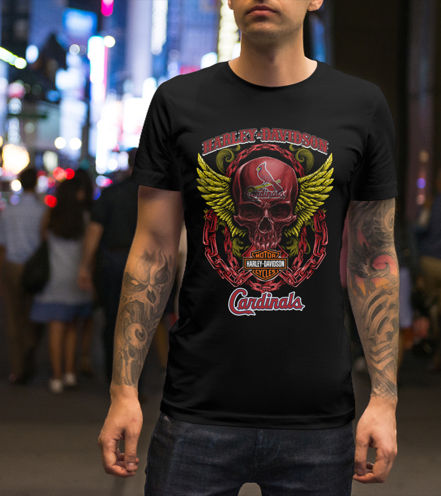 Harley Davidson St Louis Cardinals Skull Wings T-Shirt